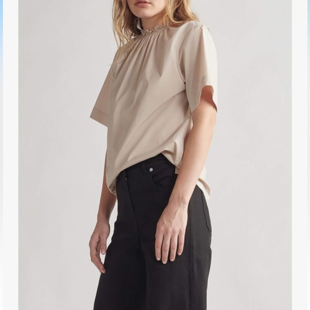 Thakoon Smocked Neck Tee Beige 100% Cotton NWT Size Small
